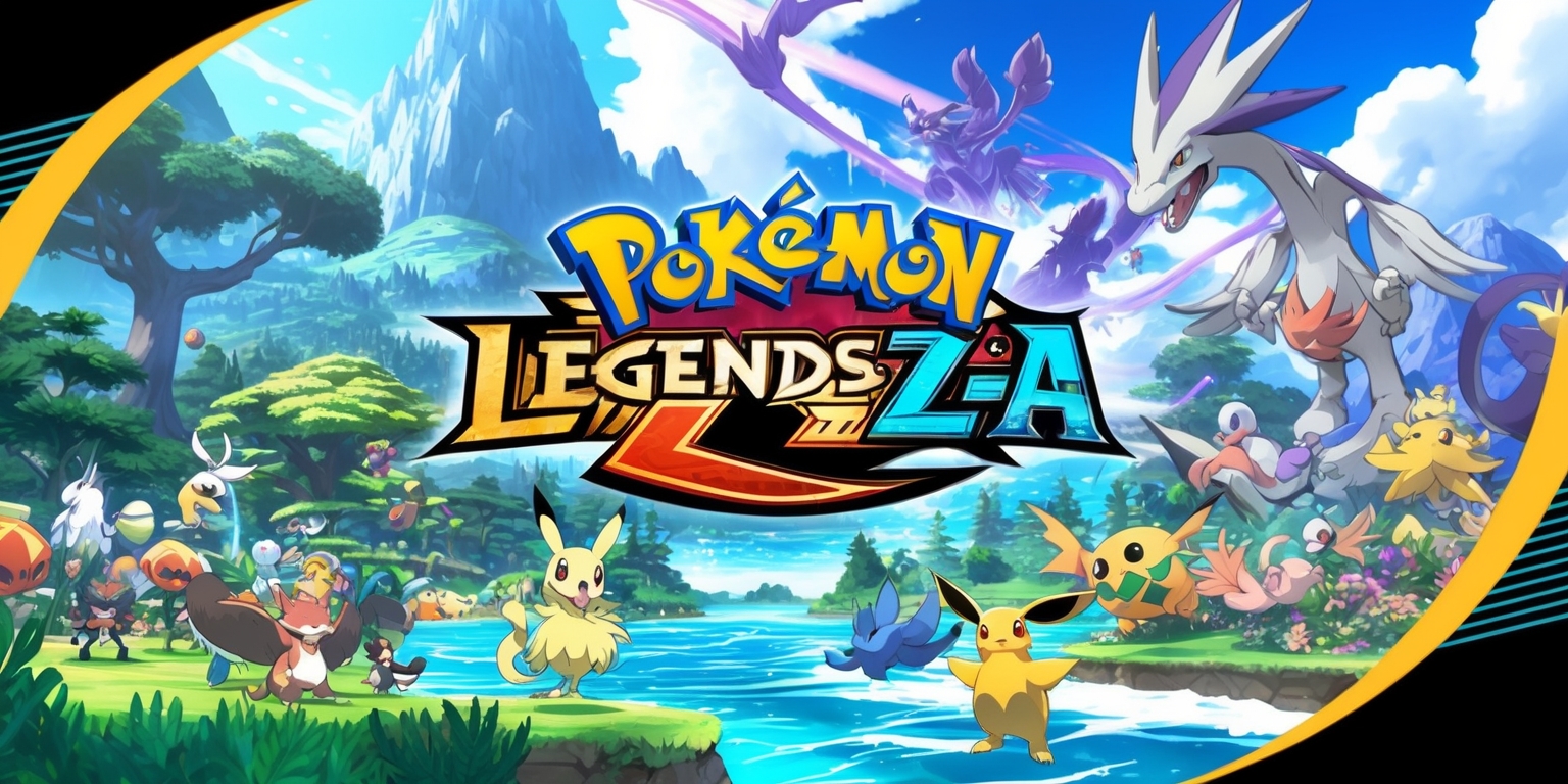 A vibrant and dynamic scene depicting the world of Pokémon Legends: Z-A, with a focus on the game's unique characters, landscapes, and Pokémon, set against a stunning backdrop of lush forests, towering mountains, and expansive oceans, featuring a diverse range of Pokémon and characters with intricate details, in a style that blends traditional and digital media, with bold lines, vibrant colors, and intricate textures, and incorporating the game's logo, a stylized letter Z and letter A in a metallic font, with the title Pokémon Legends: Z-A prominently displayed in a curved line above the logo, in a bright, adventurous, and fantastical style that captures the essence of the game.